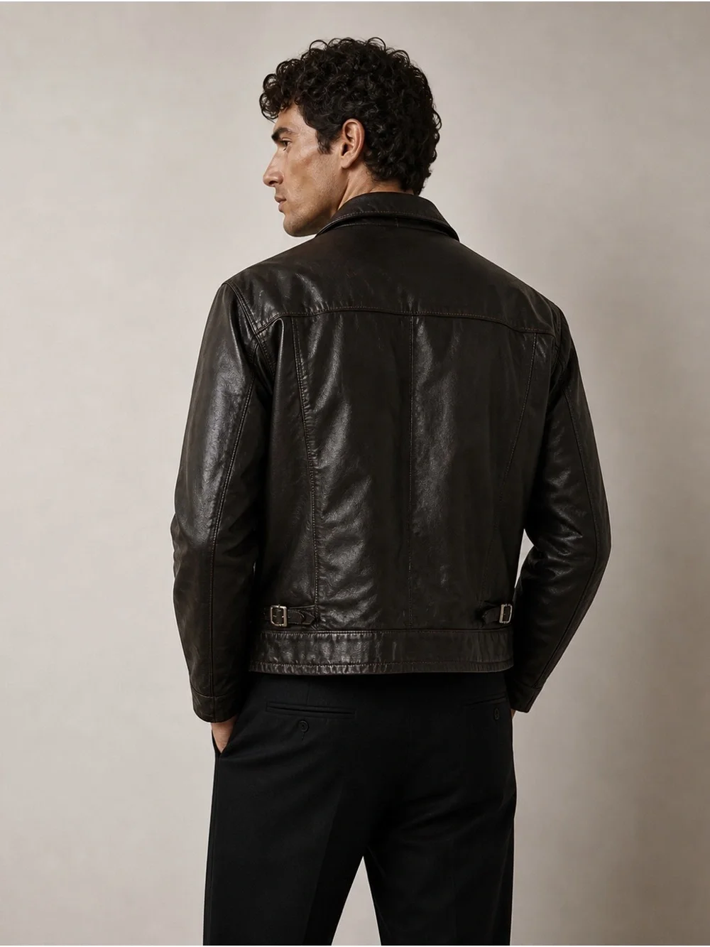 Vintage Sears The Leather Shop Black Leather Jacket Sherpa Lined Sz 44R Zip Moto